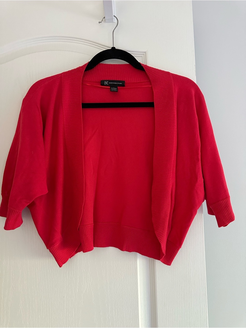 INC International Concepts Bright Red Open-Front Cropped Cardigan